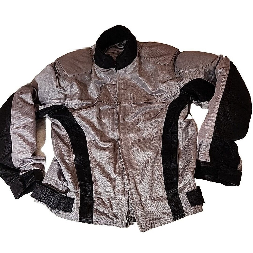 First Gear Mens Motorcycle Jacket‎ Hypertex Padded Vented Mesh Gray Black Small